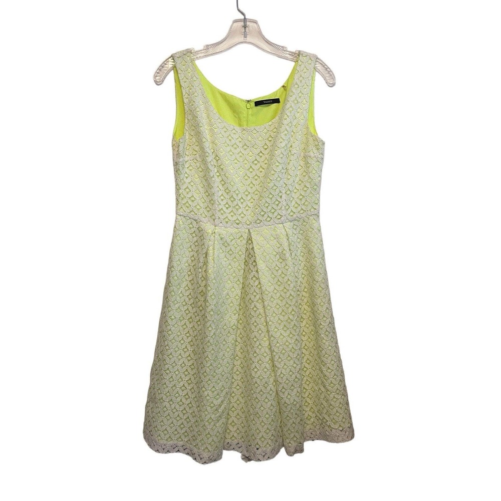 Tahari Sleeveless A-Line Fit Flare Mini‎ Dress Size 8 Lace Overlay Neon Green
